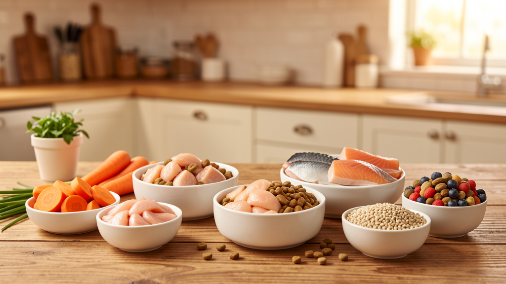 Alimentação saudável para pets com ração e ingredientes naturais