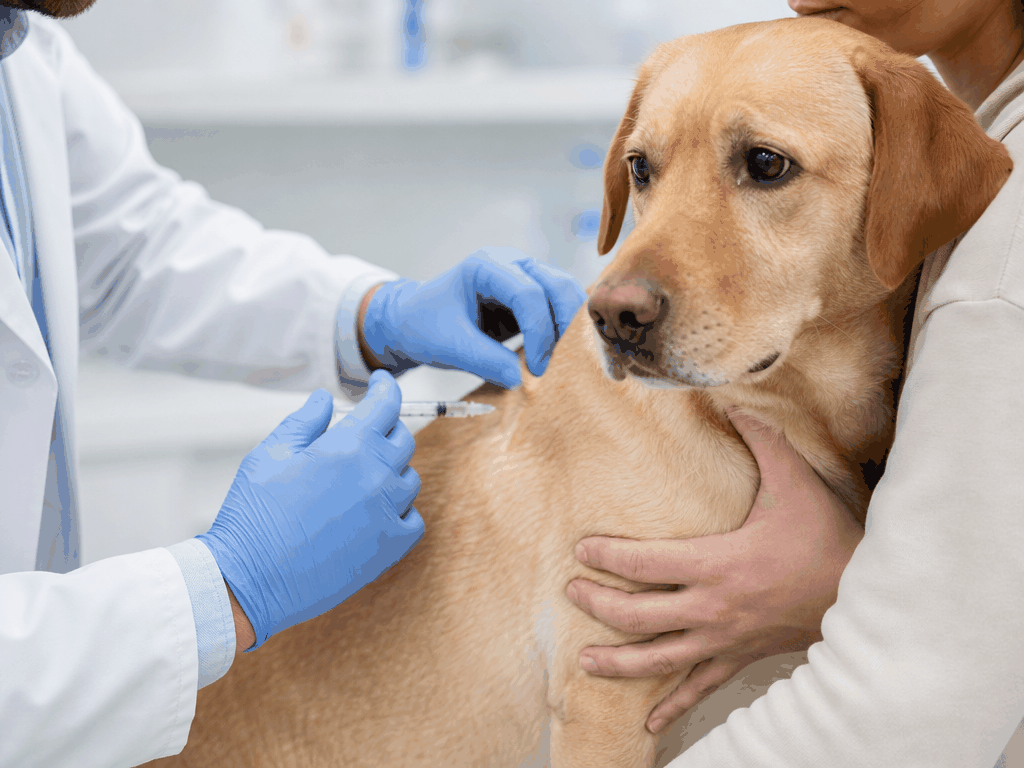 Vacina Contra Parainfluenza Canina: Proteja Seu Cão da Tosse dos Canis 1 Cachorro recebendo a vacina contra parainfluenza canina para proteção contra a tosse dos canis